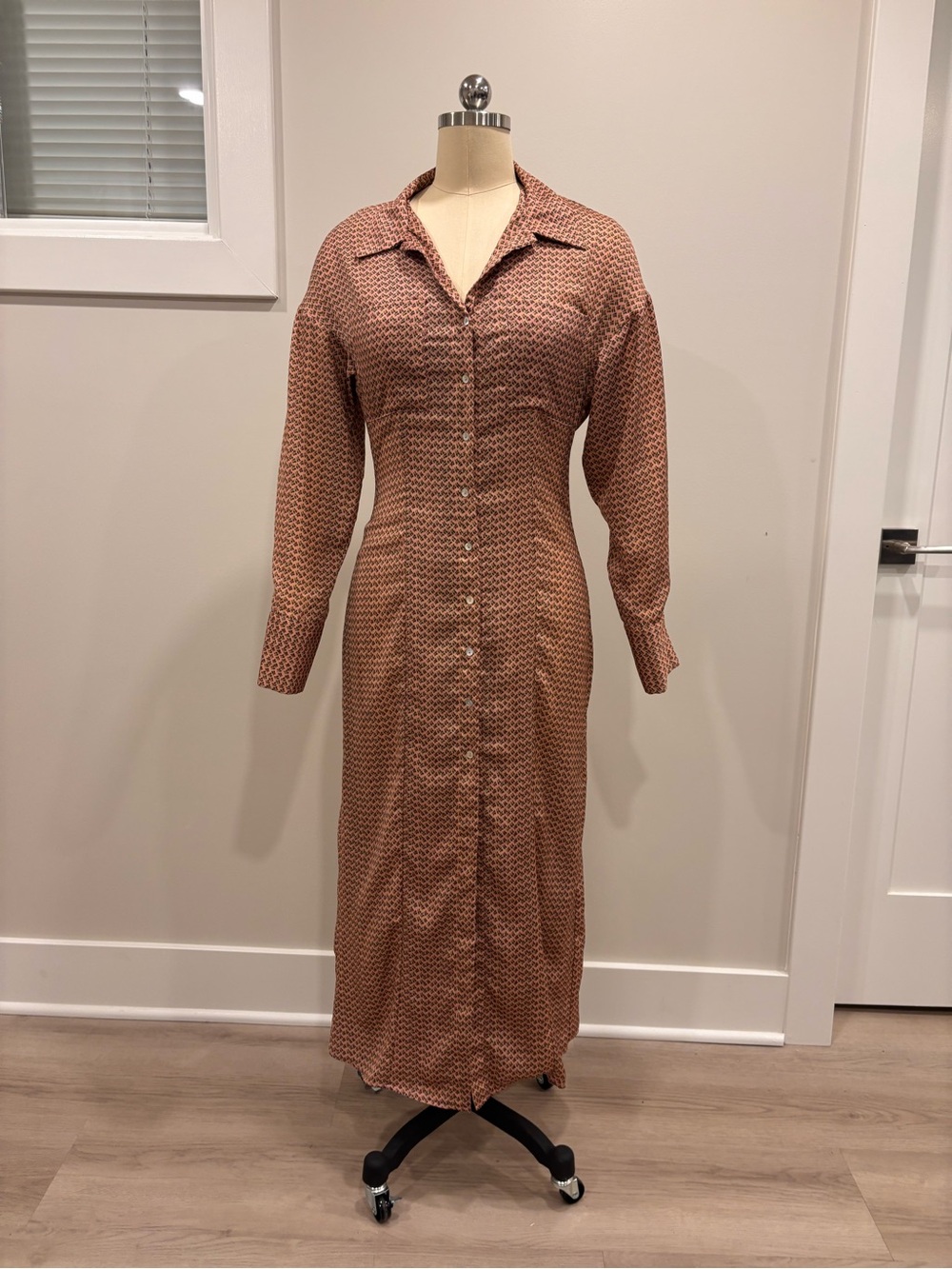 Zara Printed Maxi Shirt Dress with flattering silhouette